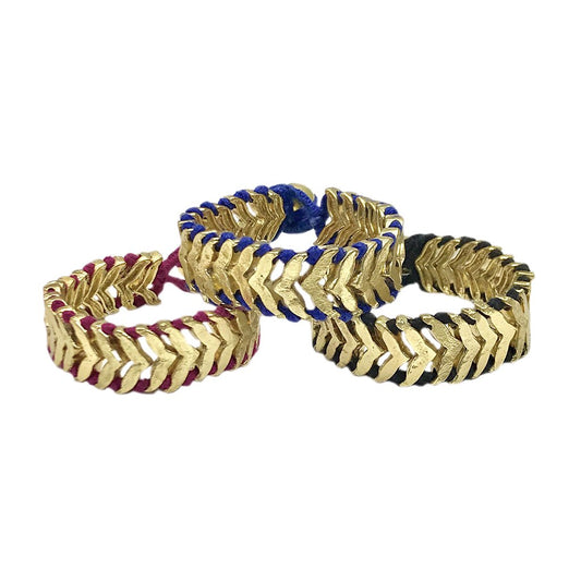Rina Temple Bracelet Handwoven Metal Beads Cotton Thread Boho Indian Design