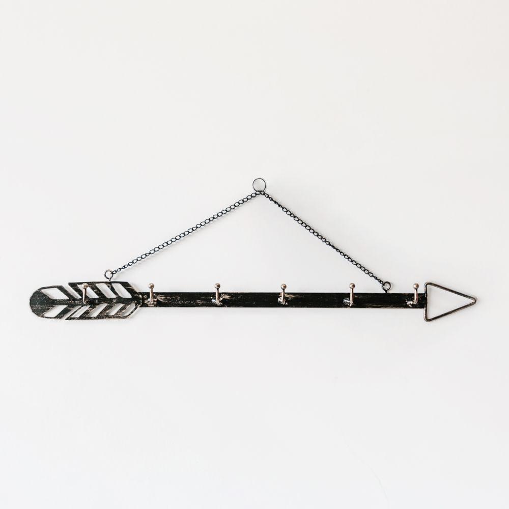 Arrow Wall Hook Hanger 6 Hook Metal Key and Jewelry Organizer Black 18x1.5x0.05