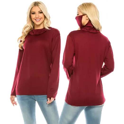 Haute Edition Cowl Neck Tee with Built-In Mask