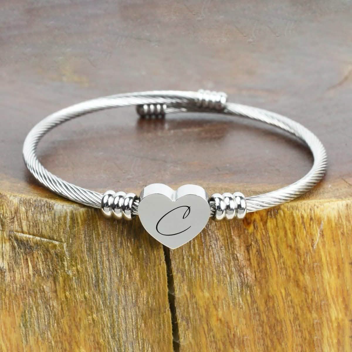 Pulsera con Inicial y Corazón Hipoalergénica y Ajustable