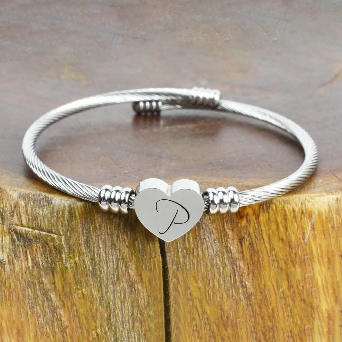 Pulsera con Inicial y Corazón Hipoalergénica y Ajustable