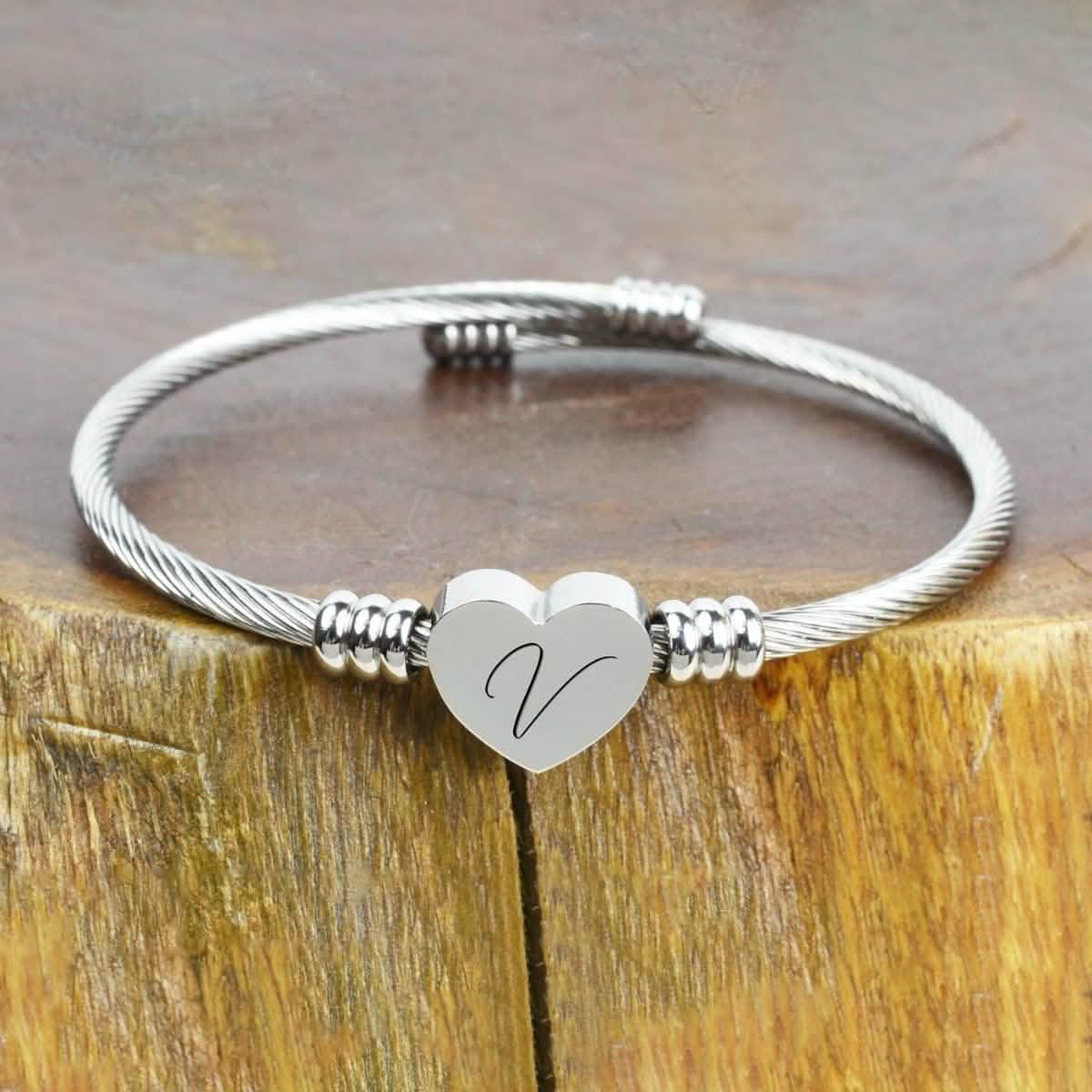Pulsera con Inicial y Corazón Hipoalergénica y Ajustable