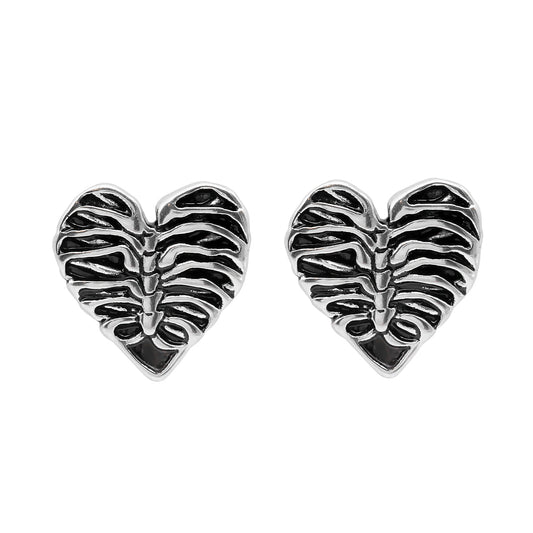 Heart Rib Cage Gothic Stud Earrings Silver Plated For Women