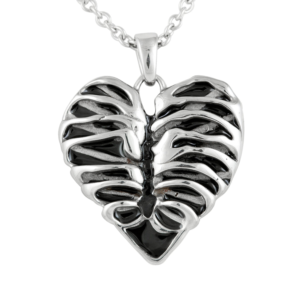 Heart Rib Cage Pendant Necklace Gothic Silver Tone Black