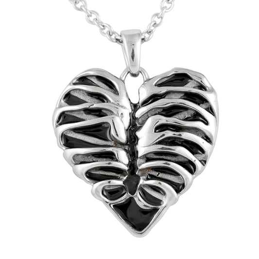 Heart Rib Cage Pendant Necklace Gothic Silver Tone Black