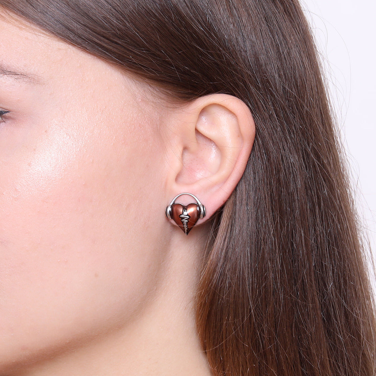 Heartbeat Stud Earrings Red Enamel Silver Minimalist