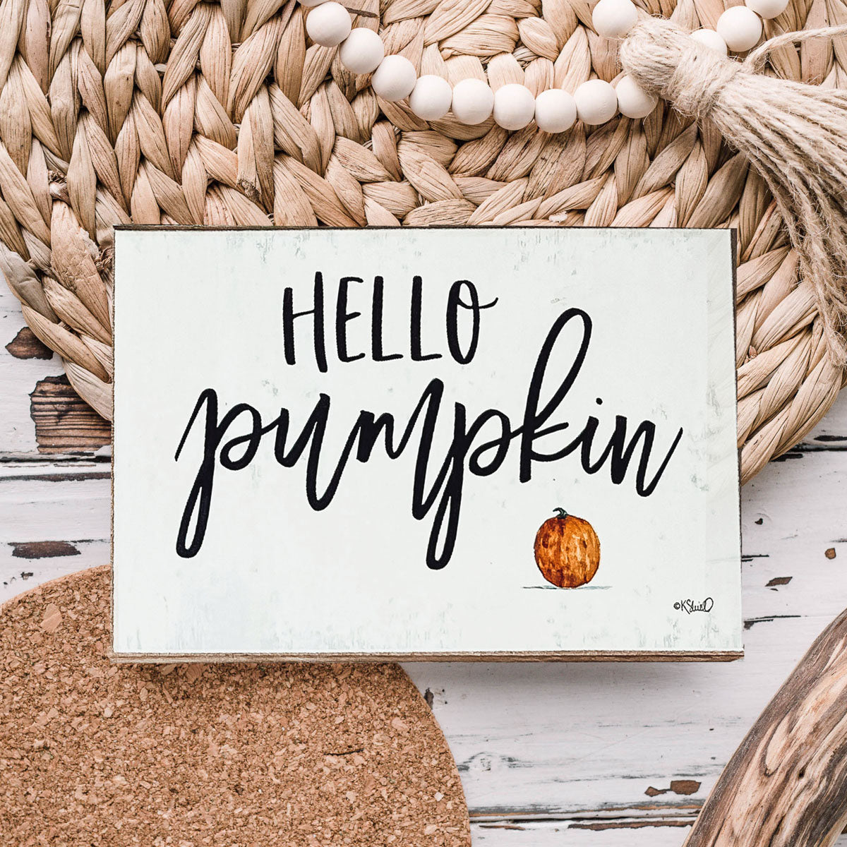 Hello Pumpkin Rustic Wood Sign 6x4 Fall Home Decor Off White Black Script
