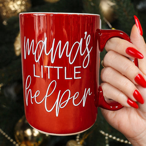 Mama's Little Helper Santa Is Judging You Ceramic Coffee Mug Red Green Holiday Funny Gift