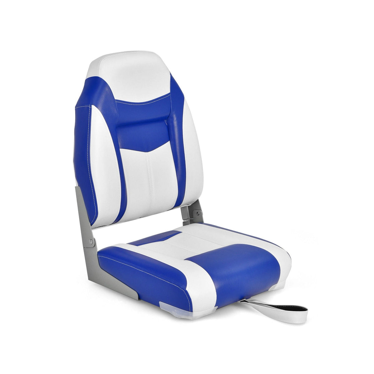 Asiento de barco plegable con respaldo alto, cojín de esponja azul y blanco, y bisagras flexibles - Azul