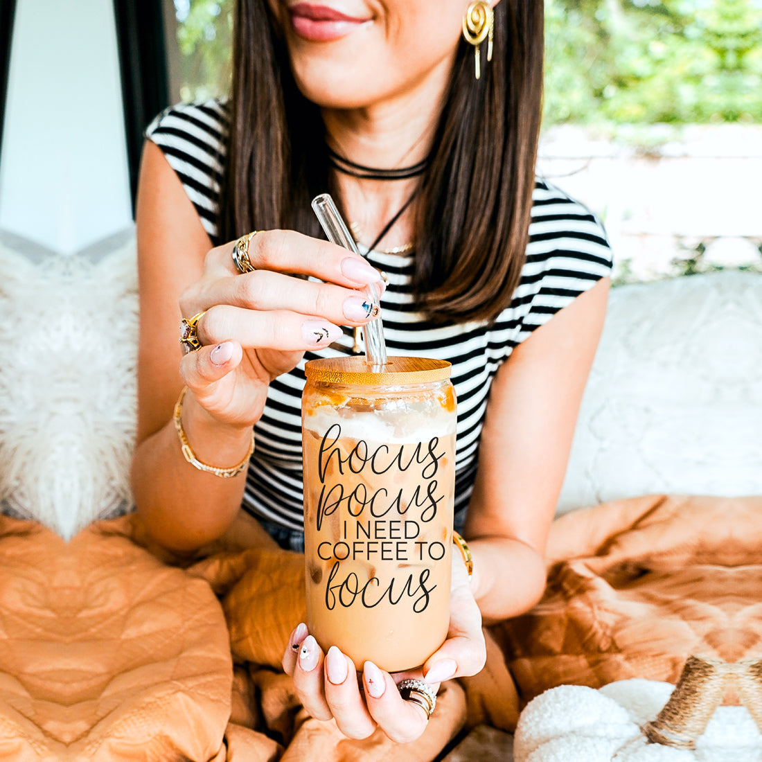 Hocus Pocus 20oz Glass Tumbler With Bamboo Lid, Stainless Straws and Cleaner