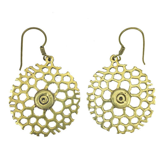 Honeycomb Bomb Earrings Recycled Brass Bullet Center 2 In X 1.25 In Handmade