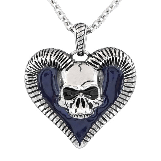 Horned Skull Heart Necklace Gothic Silver Pendant Chain