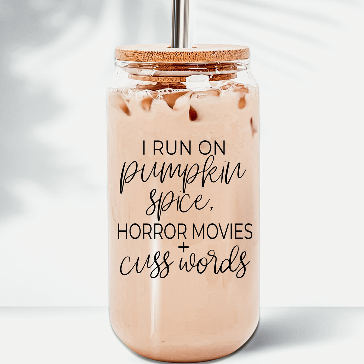 Horror Movies 17oz Glass Tumbler With Bamboo Lid Straw Set Pumpkin Spice