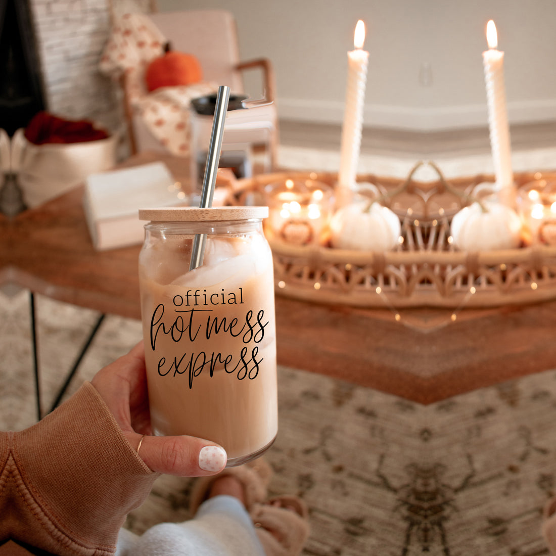 Hot Mess 17oz Glass Tumbler With Bamboo Lid, 2 Stainless Straws and Cleaner
