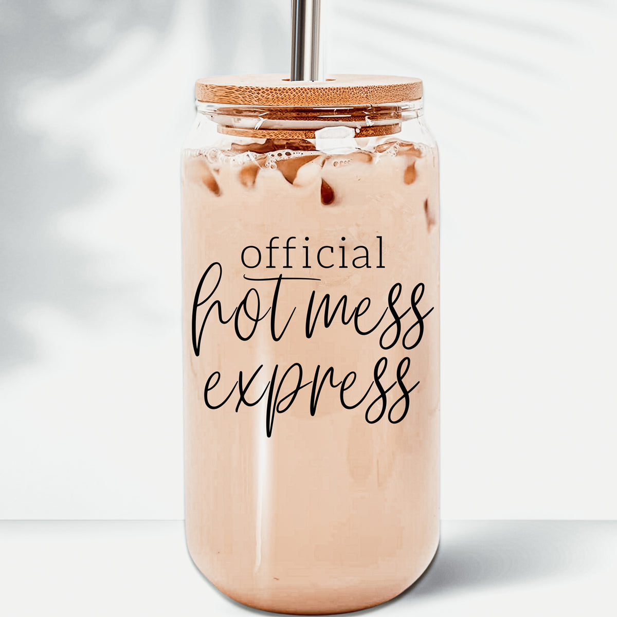 Hot Mess 17oz Glass Tumbler With Bamboo Lid, 2 Stainless Straws and Cleaner
