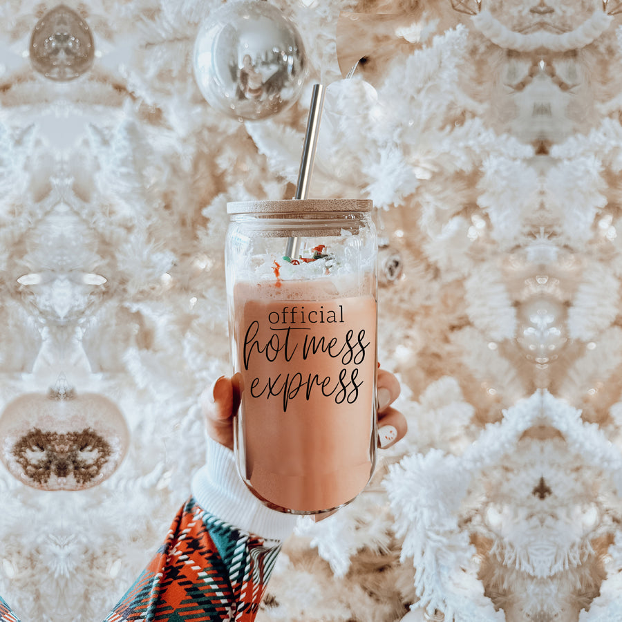 Hot Mess 17oz Glass Tumbler With Bamboo Lid, 2 Stainless Straws and Cleaner