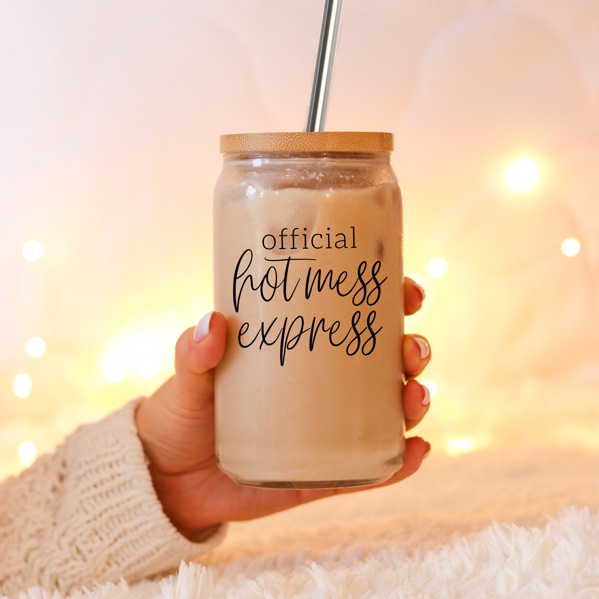 Hot Mess 17oz Glass Tumbler With Bamboo Lid, 2 Stainless Straws and Cleaner