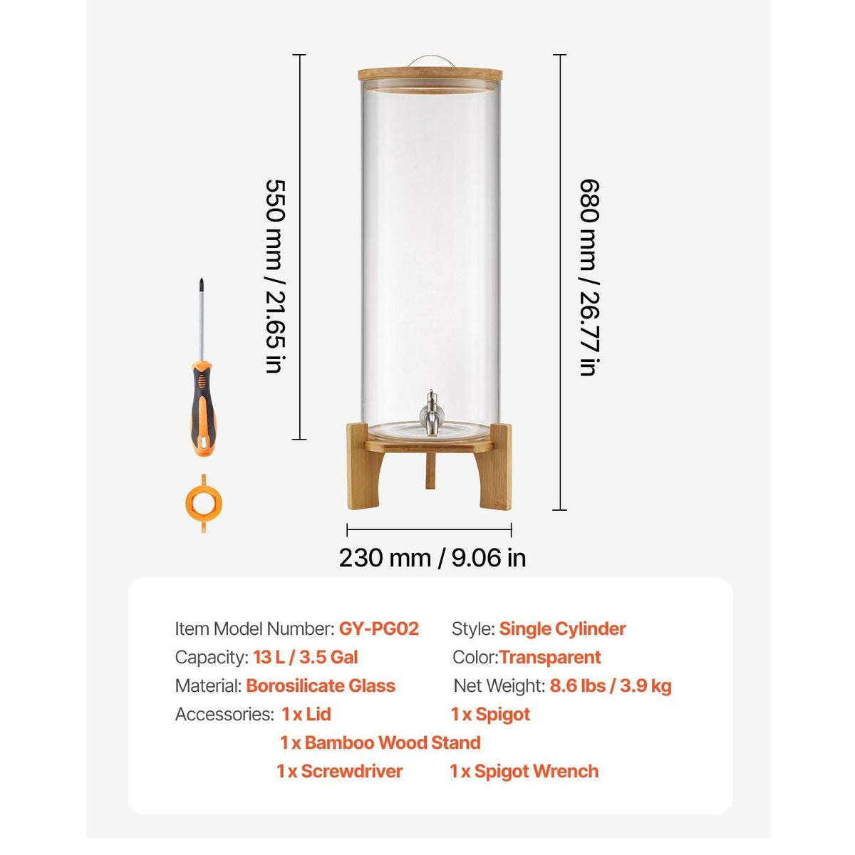Glass Drink Dispenser with Stand for Parties