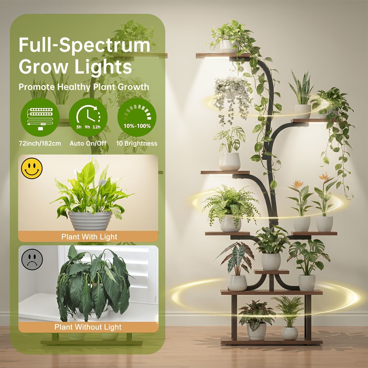 63-Inch 7-Tier Tree-Shaped Plant Stand with Grow Lights