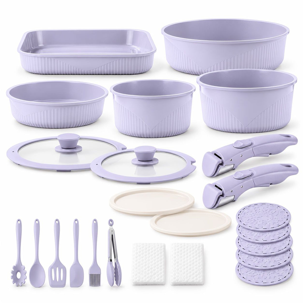 24-Piece Nonstick Cookware Set with Detachable Handles