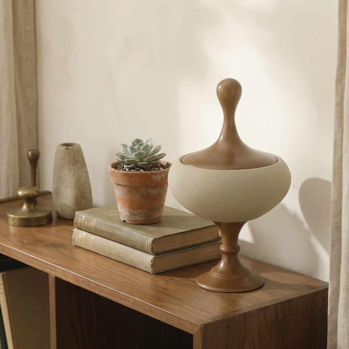 Ceramic Storage Jar with Solid Wood Lid