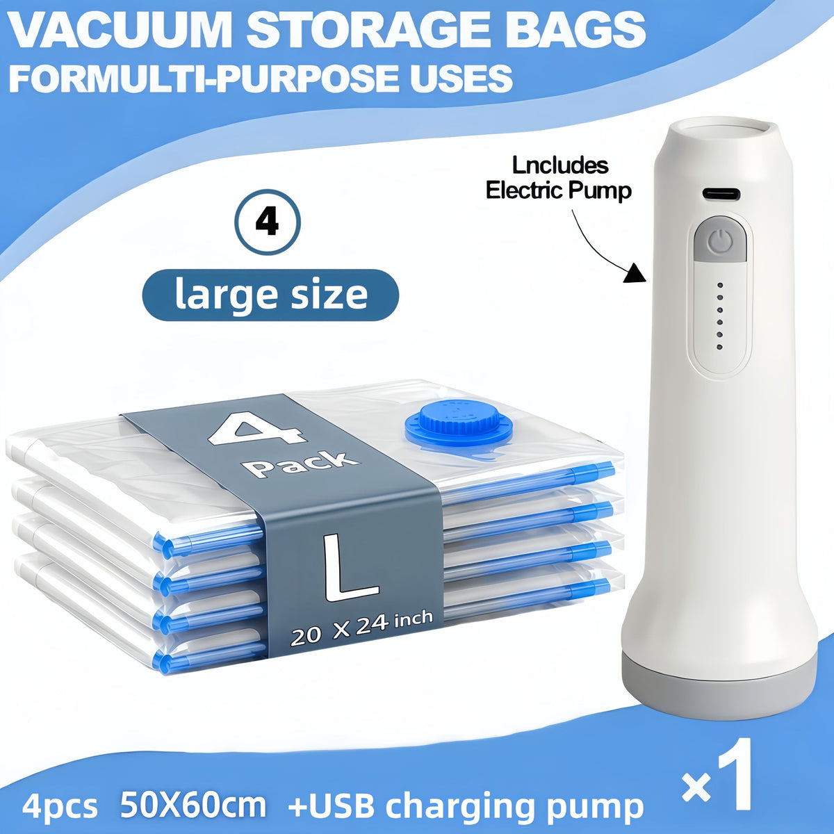 5-Piece Vacuum Storage Bag Set with Electric Air Pump