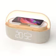 Wireless Charging Alarm Clock Radio with Speaker and LED Night Light