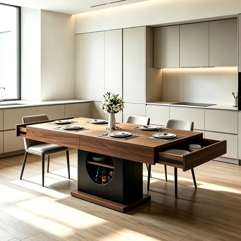 Modern Farmhouse Solid Wood Kitchen Desk with Storage
