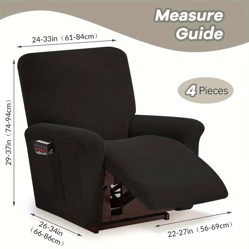 4-Piece Elastic Fleece Recliner Sofa Protective Slipcover Set