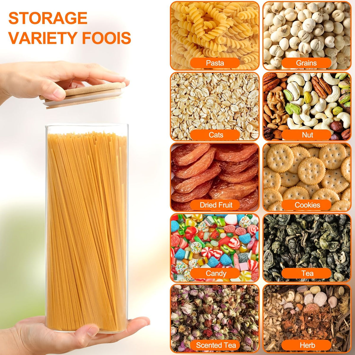 Airtight Borosilicate Glass Pasta Storage Container Set with Flip Lids