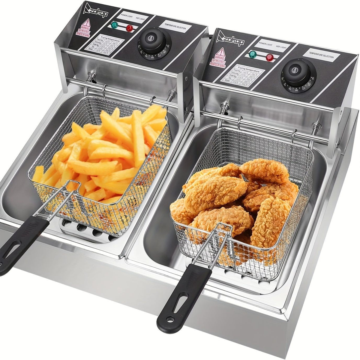 Stainless Steel Electric Deep Fryer with 2 Baskets