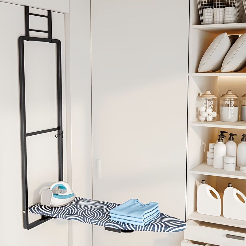 Over-the-Door Hanging Foldable Ironing Board with Iron Rest