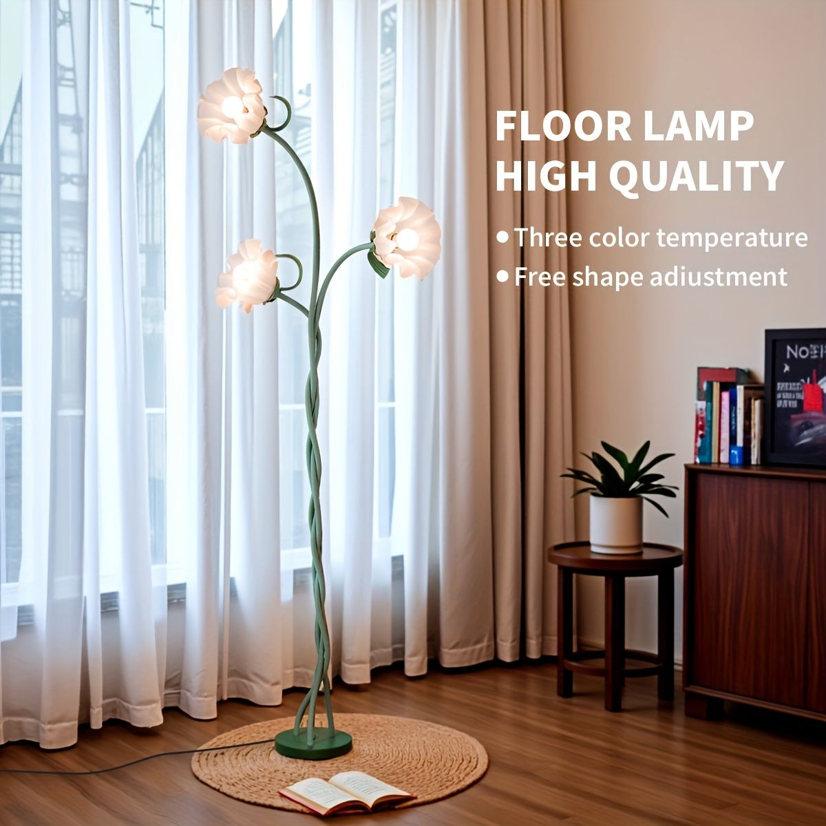 Vintage 3-Head Flower Floor Lamp with Flexible Goosenecks