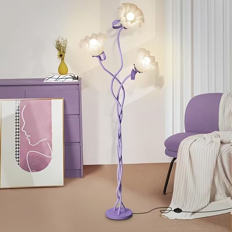 Vintage 3-Head Flower Floor Lamp with Flexible Goosenecks