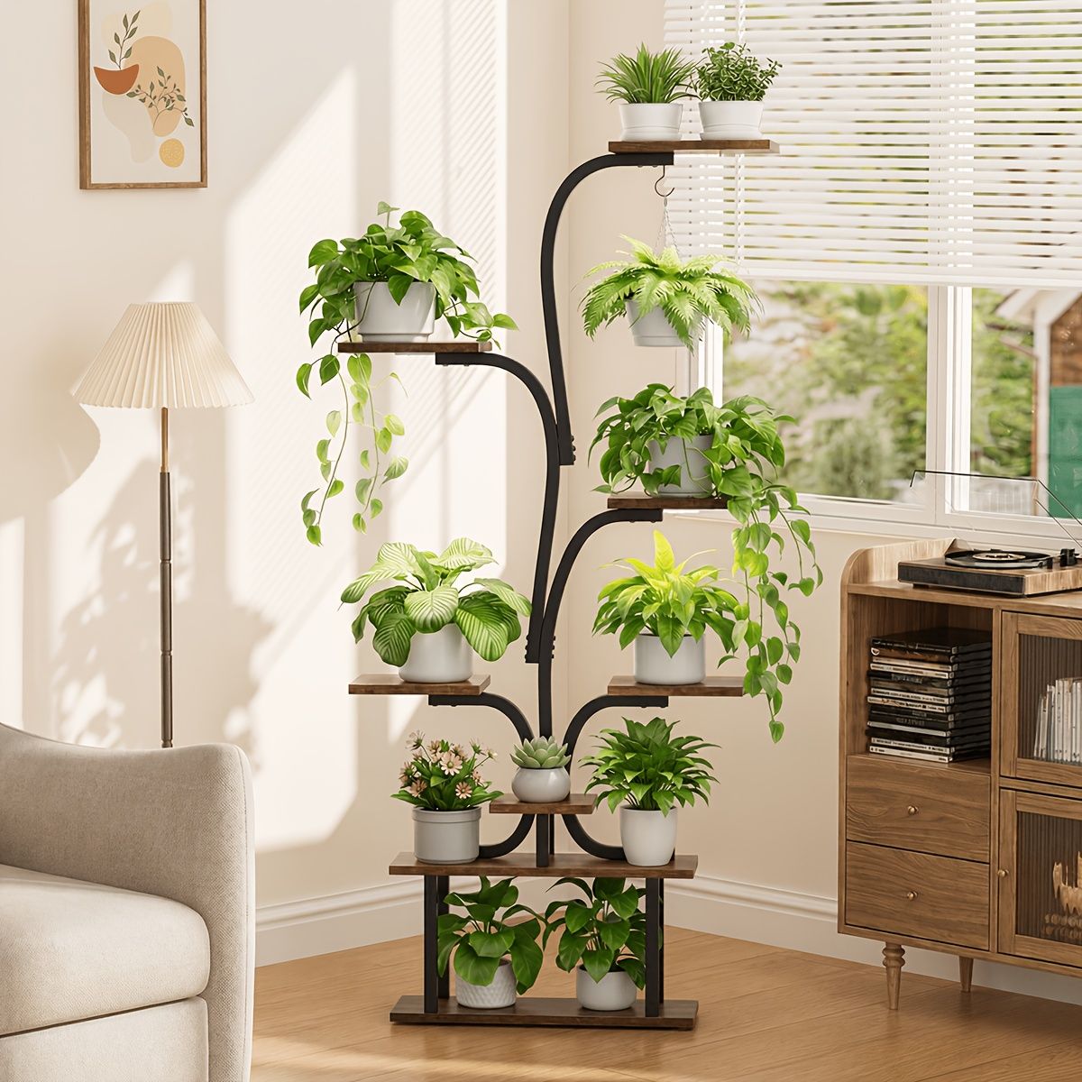 63-Inch 7-Tier Tree-Shaped Plant Stand with Grow Lights