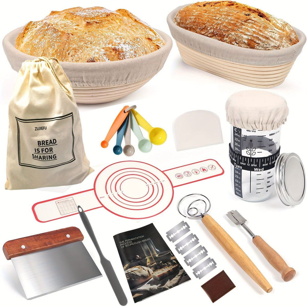 Sourdough Bread Making Kit with Proofing Baskets and Jar