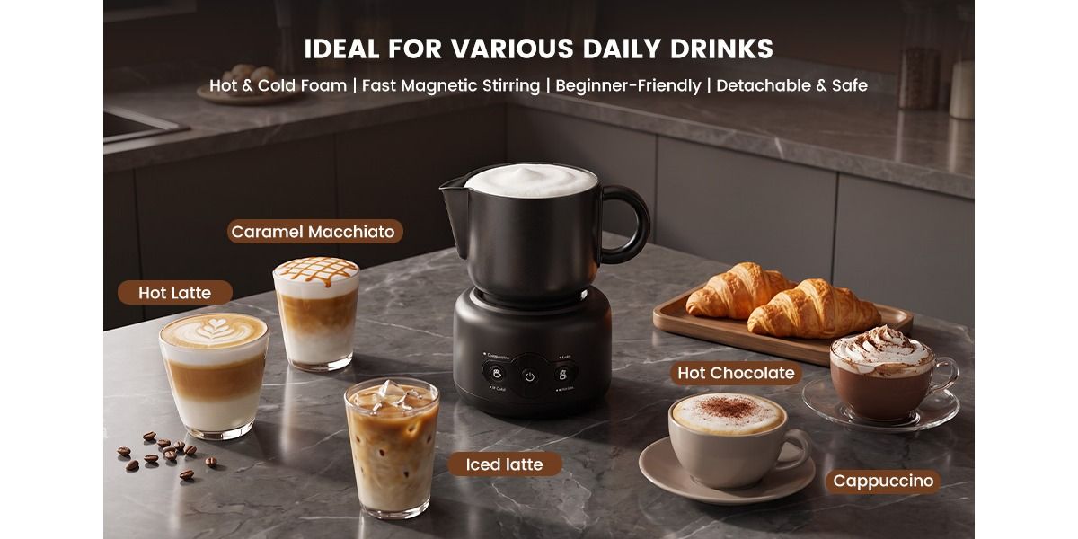 Electric Milk Frother and Warmer with Latte Art Spout