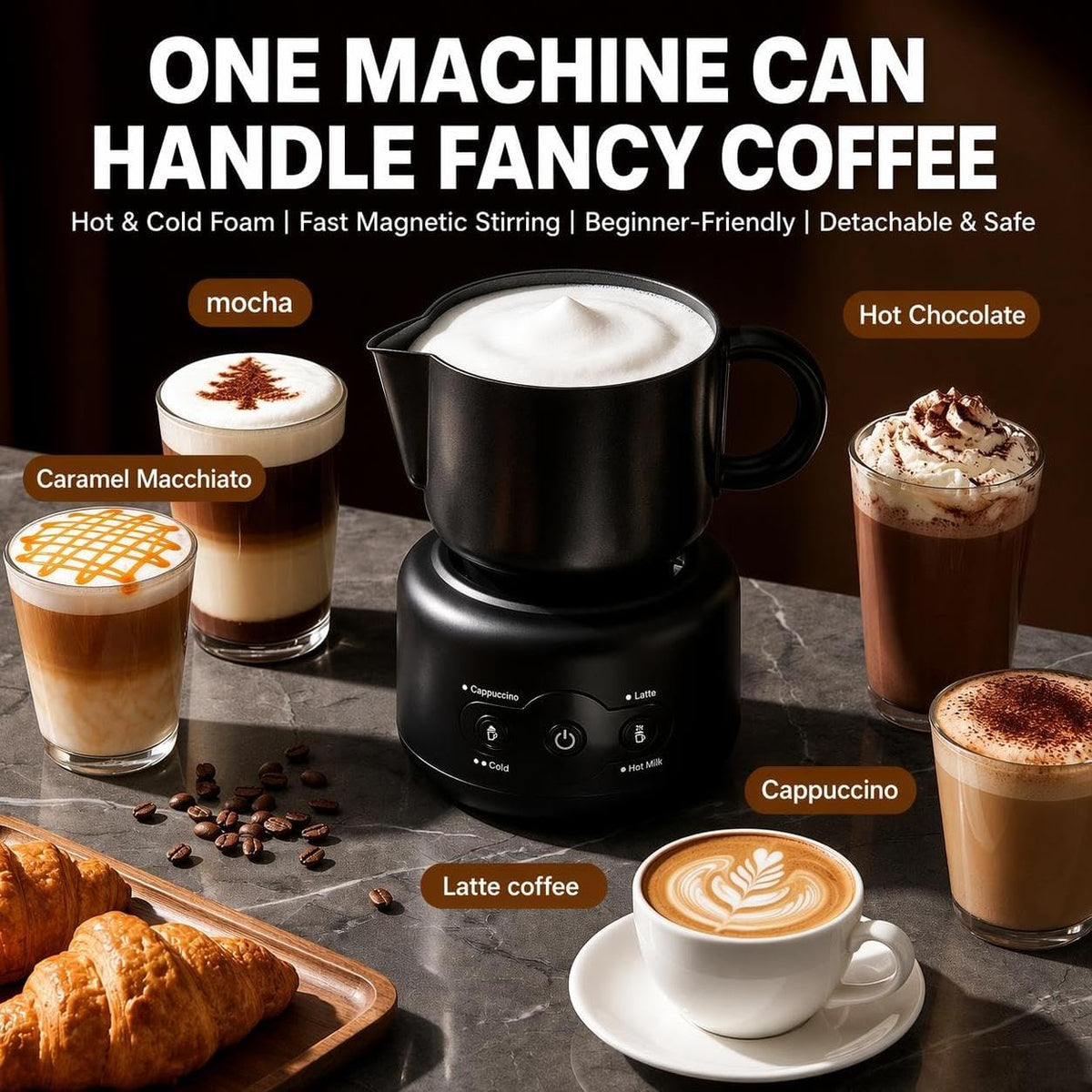 Electric Milk Frother and Warmer with Latte Art Spout
