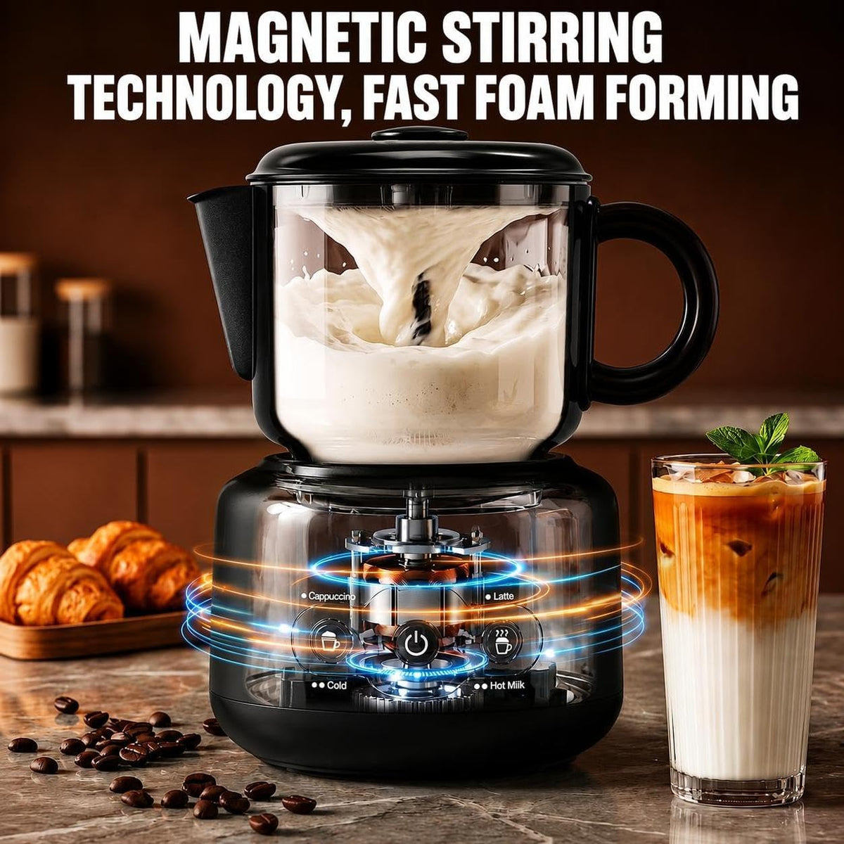Electric Milk Frother and Warmer with Latte Art Spout