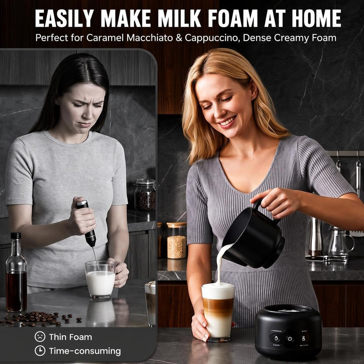 Electric Milk Frother and Warmer with Latte Art Spout