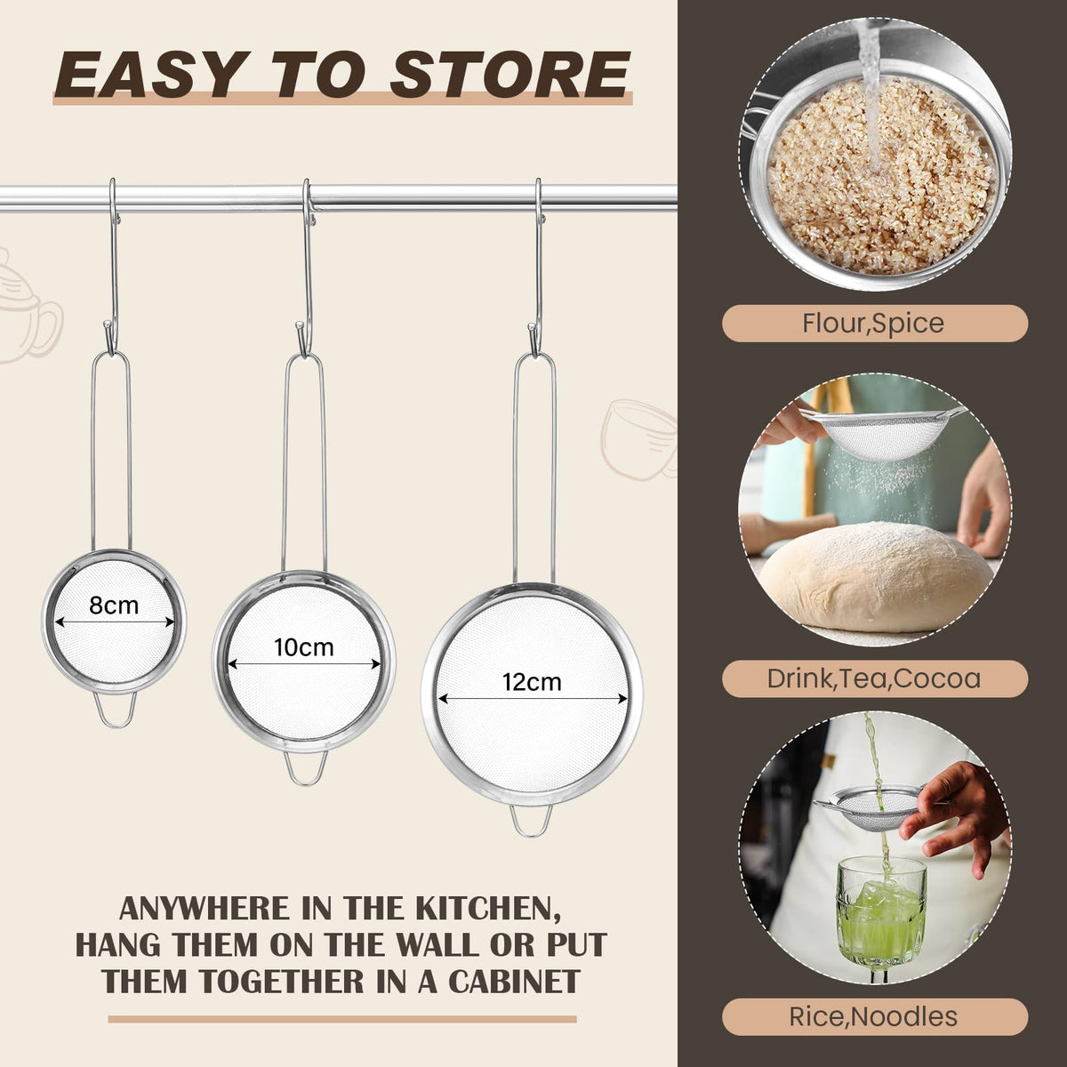 Stainless Steel Colander and Fine Mesh Strainer Set