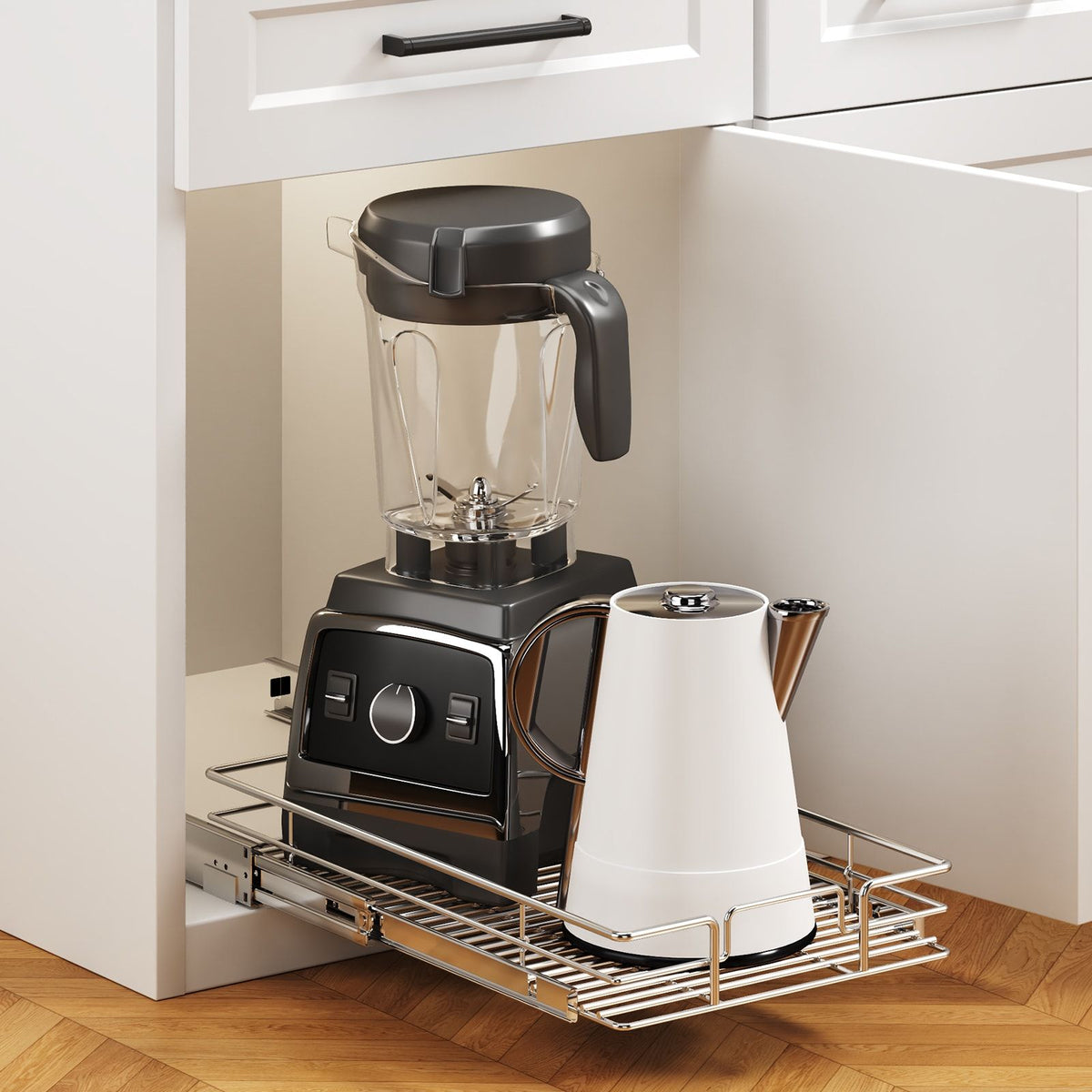 LOVMOR 1-Tier Iron Pull-Out Cabinet Organizer Chrome