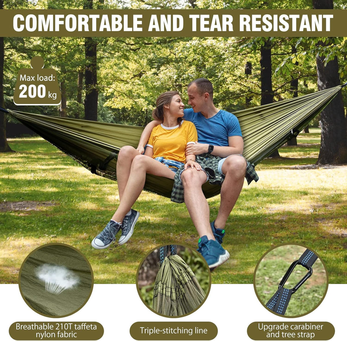 ITOPFOX Parachute Nylon Camping Hammock with Mosquito Net and Tree Straps