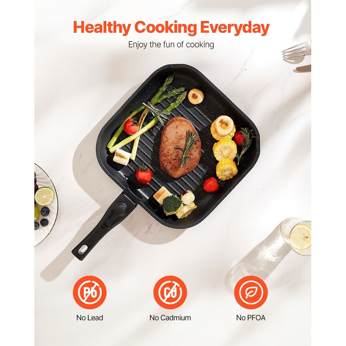 VEVOR 17-Piece Granite Nonstick Cookware Set with Lids Black