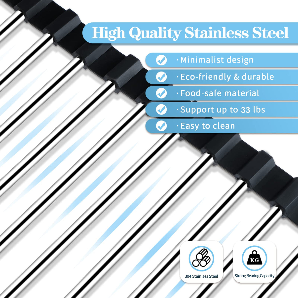 Roll Up Stainless Steel Dish Drying Rack with Silicone Edges