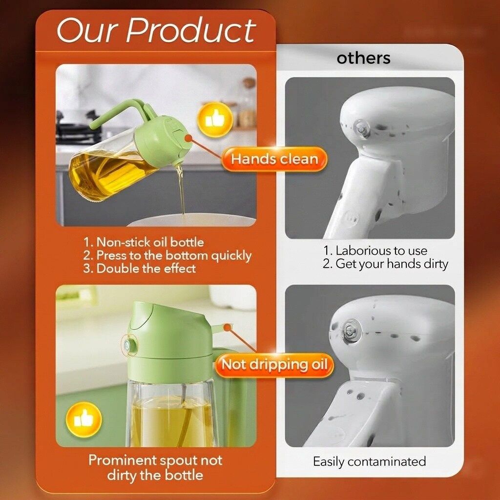 16 oz Dual-Function Glass Oil Sprayer Bottle Set 2-Pack