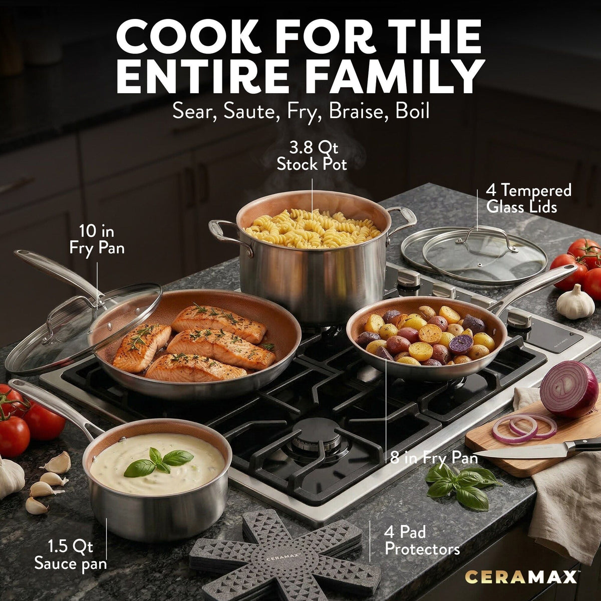 CERAMAX Tektanium 12-Piece Hybrid Stainless Steel Cookware Set