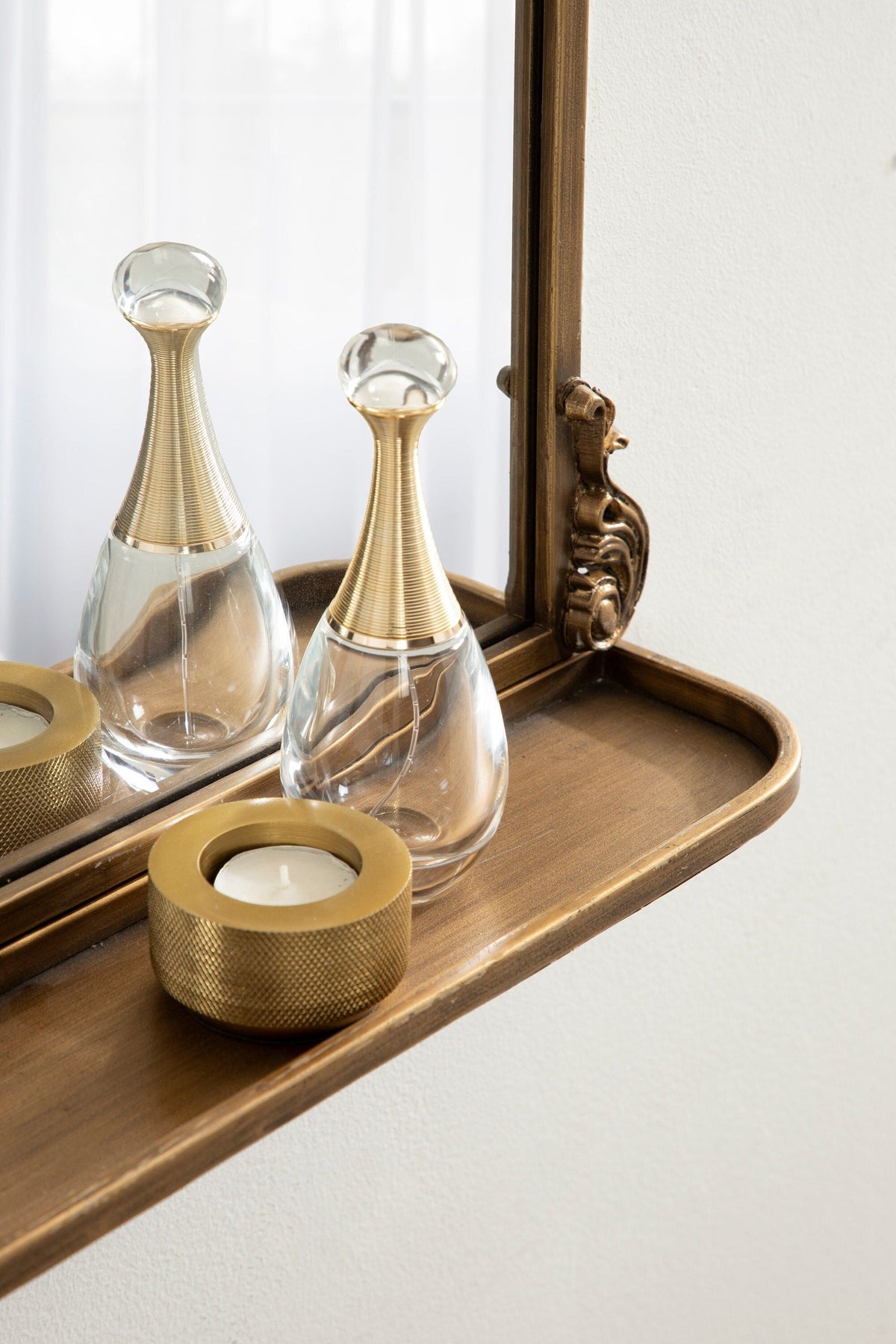 Kate and Laurel Gold Framed Wall Mirror with Shelf