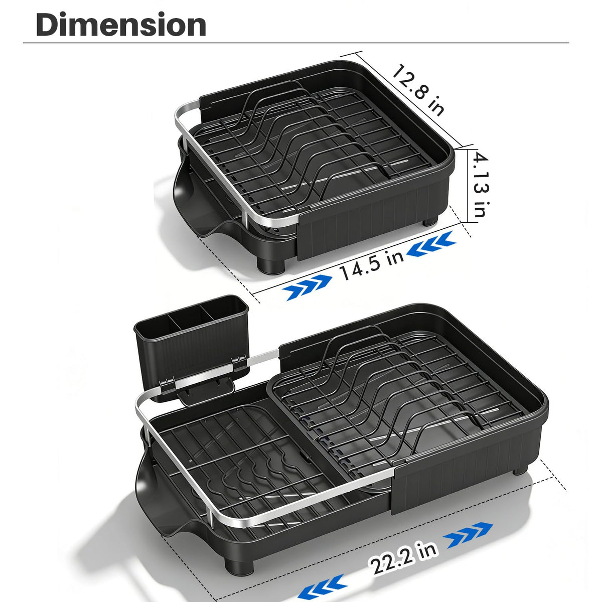 Expandable Stainless Steel Dish Drying Rack with Utensil Holder