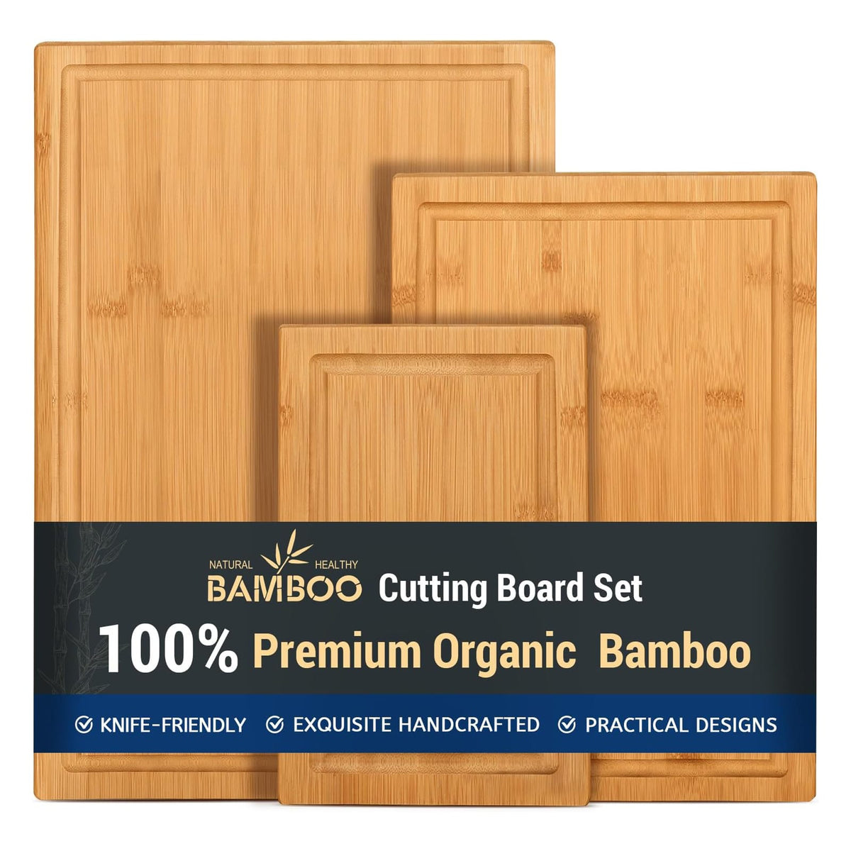 3-Piece Bamboo Cutting Board Set Natural